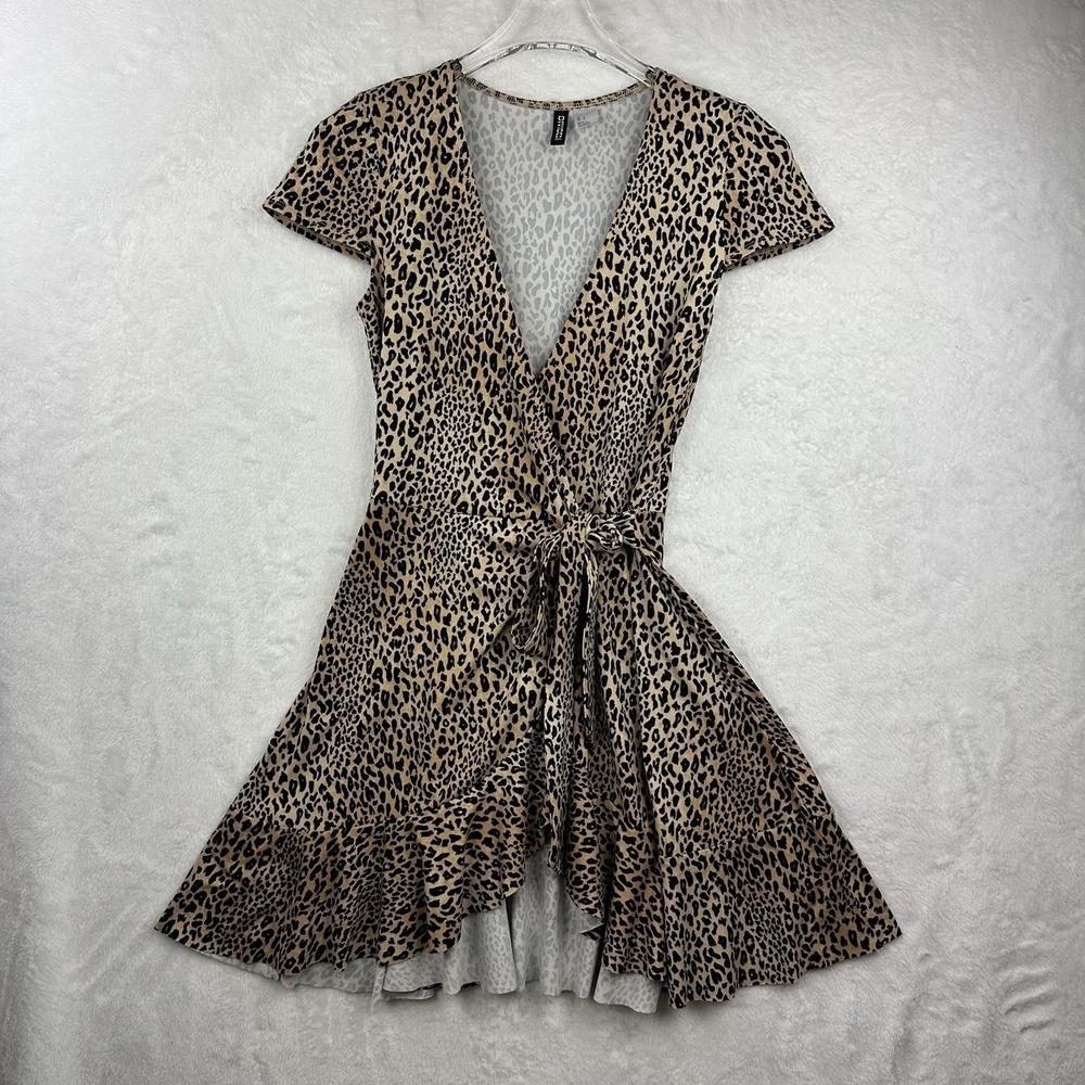 Divided Leopard Print Wrap Ruffles Short Sleeve Dress XX Small Size 0